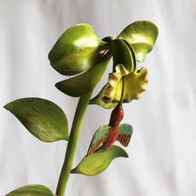 Load image into Gallery viewer, Flower with hummingbird carved in wood.
