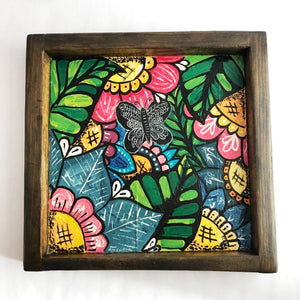 Wooden picture with flowers