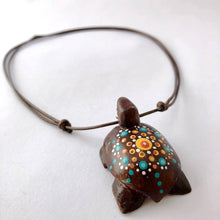 Load image into Gallery viewer, Turttle wood necklace with dotting tecnique
