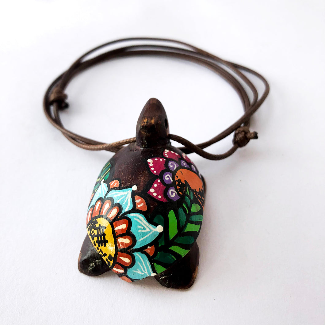 Painted and wood carved necklace